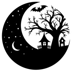A halloween themed moon phase silhouette vector illustration 