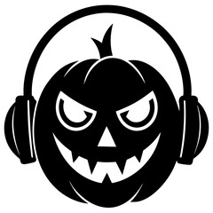 A jack o lantern with headphone listening to spoof silhouette vector illustration 