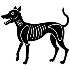 A skeleton dog with a bone in it's mouth silhouette vector illustration