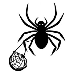 A spider with candy caught in it's web silhouette vector illustration