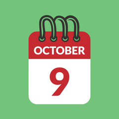 October 9 Calendar icon vector illustration.