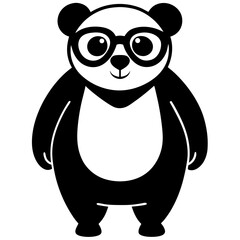 Fototapeta premium Cartoonish panda with oversized glasses silhouette vector illustration