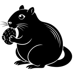 Chubby hamster munching on a peanut silhouette vector illustration