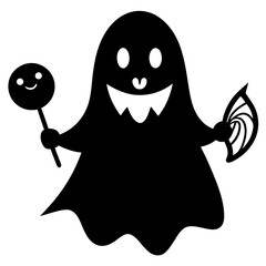 Cute cartoon ghost with candy silhouette vector illustration 