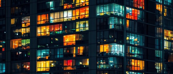 Colorful windows of urban apartment building
