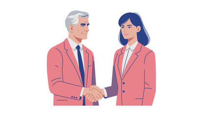 Two business people shaking hands, Senior man and young woman