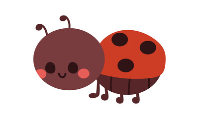 Cute lady bug, lady bird. Cartoon kawaii funny baby character. Happy Valentines Day. Black and red insect icon. Card Sticker print. Childish style Flat design. White background Isolated. Vector