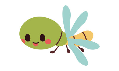 Vector cartoon Dragonfly character. Funny dragon fly icon. Cute character for children design . Hand drawn flat colorful illustration .
