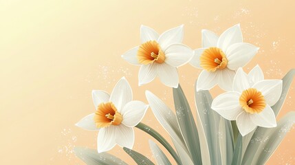 Naklejka premium A beautiful illustration of four white and yellow daffodils blooming