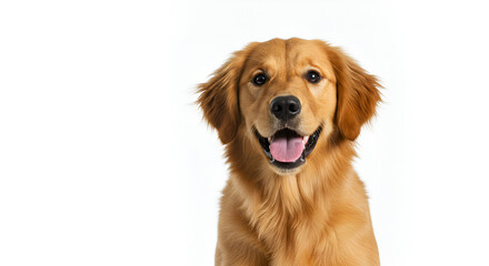 Happy Golden Retriever Puppy Smiling Against White Background