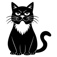 Grumpy cat with a funny mustache silhouette vector illustration 