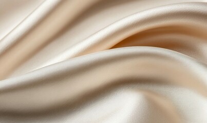 Obraz premium An elegant close-up of ivory satin fabric with soft waves showcasing its smooth and luxurious texture.