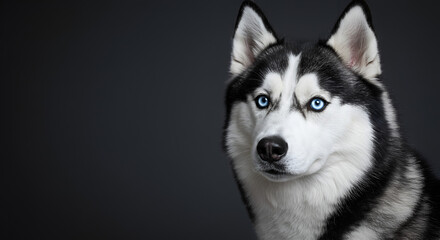 Obraz premium Majestic Siberian Husky Portrait Intensely Gazing Against Dark Gray Background