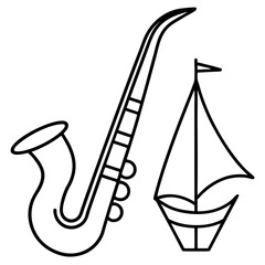 Obraz premium Saxophone sailboat line art vector illustration vector illustration