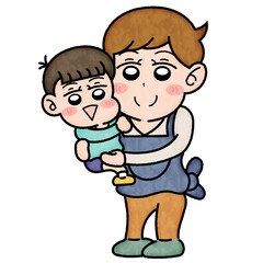 園児をおんぶしている保育士