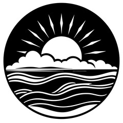 Sunrise over gentle ocean wave silhouette vector illustration 