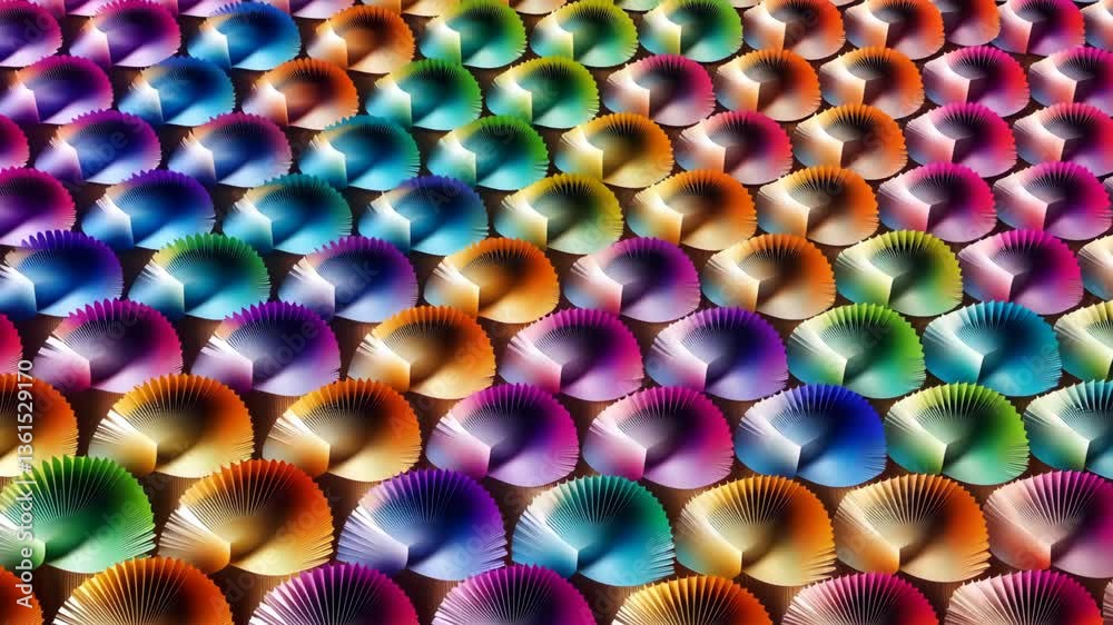 Poster a close up of a colorful array of flower shaped objects. the objects are in various colors and sizes
