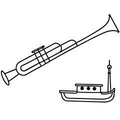 Fototapeta premium Trombone tugboat line art vector illustration