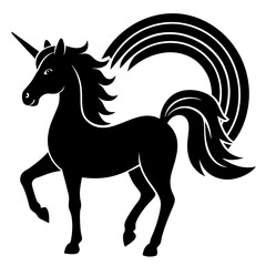 Unicorn with rainbow mane silhouette vector illustration