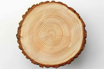 A circular cross-section of a tree stump displaying concentric growth rings and a rough, textured outer edge.