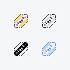 Hot Dog icons set Line and Glyph black vector icon