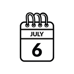 July  6 Calendar icon vector illustration.