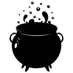 Witch cauldron bubbling with green misty silhouette vector illustration