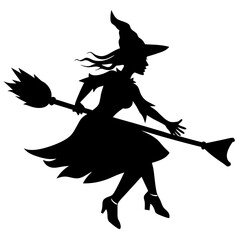 Fototapeta premium Witch flying on a broomstick silhouette vector illustration