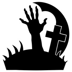 Zombie hand rising from the grave silhouette vector illustration