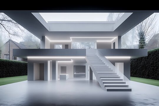 Serene modern building exterior with architectural brilliance in monochrome