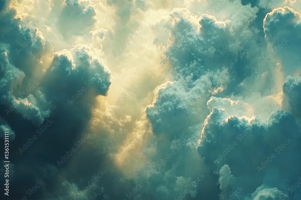 Poster timelapse of clouds with rays of sunlight illuminating the sky over a serene landscape, timelapse fo