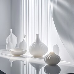White ceramic vases minimalist still life
