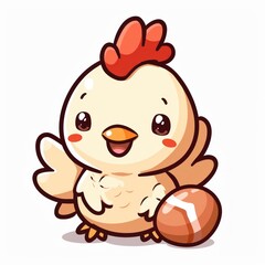 Obraz premium logo chicken with eggs, Chibi cute style
