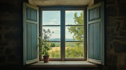 Fototapeta premium Mountain scenery window views nature landscape scene scenery wallpaper backdrop