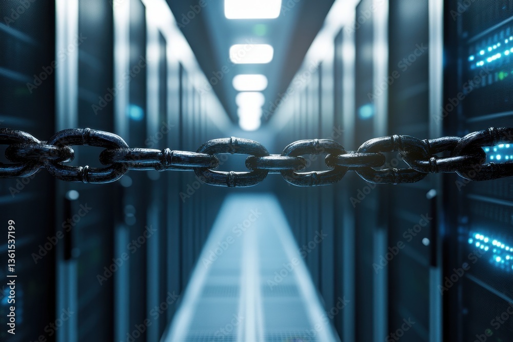 Poster data processing chain in a modern server room showcasing advanced technology and infrastructure, dat