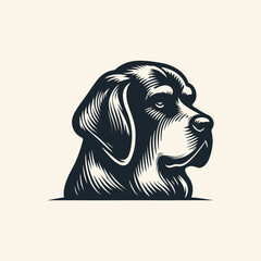 Norwich Terrier dog engraved vector portrait, face cartoon vintage drawing in black and white sketch drawing. An icon, logo, or isolated object of a Labradoodle. Beautiful engraving in monochrome.