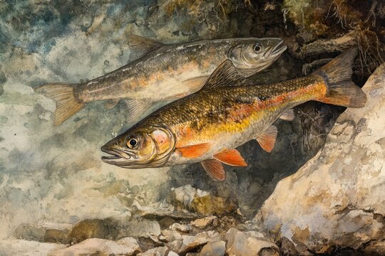 Schneider spirlin bleak riffle minnow swimming in clear water habitat with rocky substrate, Schneider, spirlin, bleak, riffle minnow (Alburnoides bipunctatus) in river