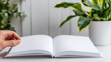 A close-up of a hand turning the pages of an anime artbook while a lo-fi beat plays softly in the background, symbolizing creativity with blank margins for text,