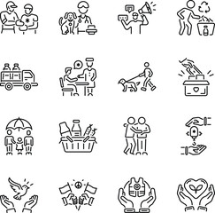 Collection of Linear Style Volunteer Icons

