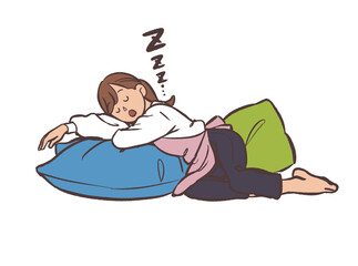 家事の合間に眠る女性
