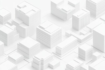 Obraz premium Cityscape Model: A minimalist portrayal of an urban landscape featuring a collection of abstract buildings, capturing the essence of city design, and architecture.