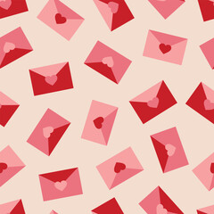 Vector pattern with romantic envelopes with hearts