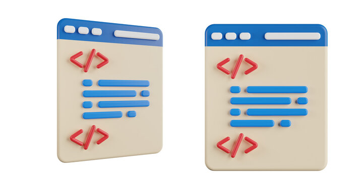 Code Editor Interface with HTML Tags 3D Icons