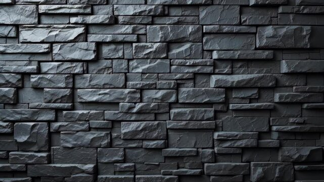 Detailed Black Stone Wall Texture Rectangular Stones Stacked Background Graphic Design Element Art and Architecture