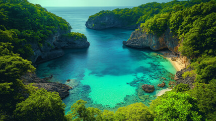 Dramatic mountain landscape features green valleys peaks clouds mist view