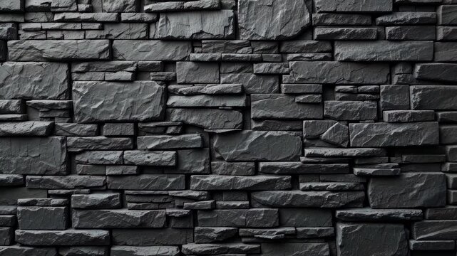 Detailed Dark Gray Stone Wall Texture Varied Rectangular Shapes with Rugged Surface in Neutral Lighting