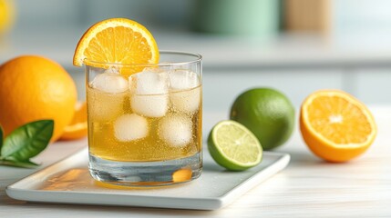 Fototapeta premium Refreshing citrus drink on ice