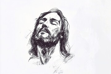 Sketch of Jesus Christ on white background with copy space