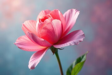Obraz premium A Delicate Pink Blossom, Softly Illuminated, Displays its Intricate Petals Against a Dreamy Background