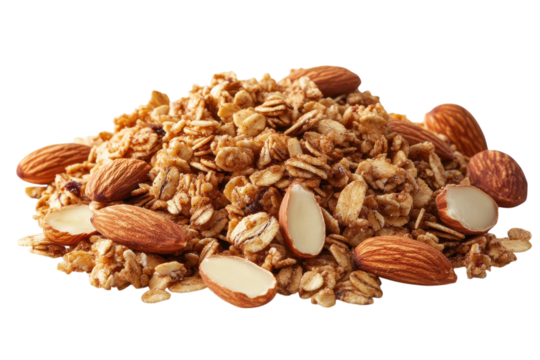 A Tempting Pile Of Crunchy Granola And Roasted Almonds, Perfect For A Healthy And Delicious Breakfast, With A Bright, Close-up View Showcasing The Textures And Golden Hues Isolated on Transparent Back